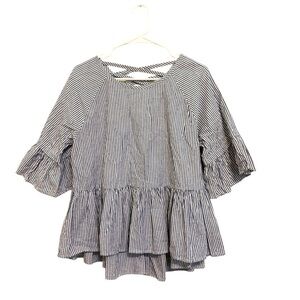2/$30 Listicle - Blue and White Striped Blouse with Ruffle Sleeves